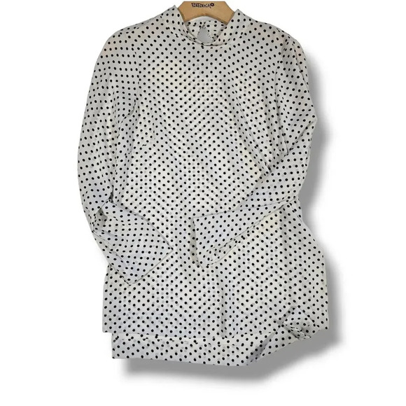 H&M Women’s White Black Polka Dot Mock Neck Long Sleeve Blouse Size 2 - Picture 5 of 9
